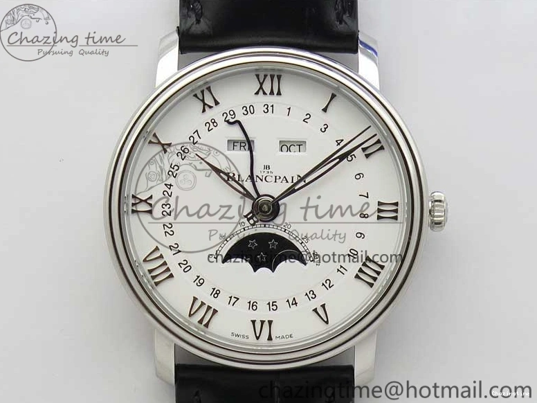 0311 MultiPurpose Villeret 6654 SS Complicated Function OMF 1:1 Best Edition White Dial on Black Leather Strap A6654 V 7901